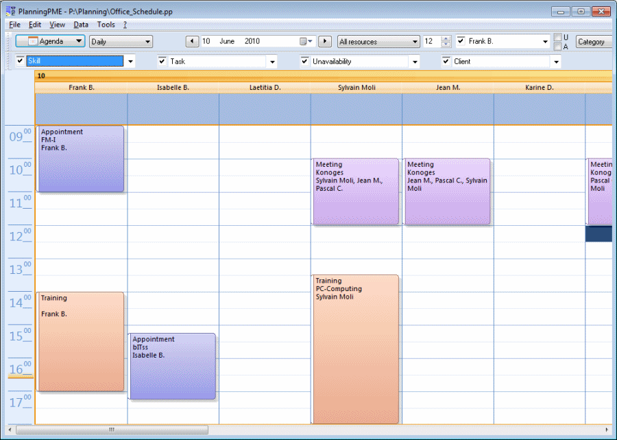 Select the Agenda calendar view in PlanningPME