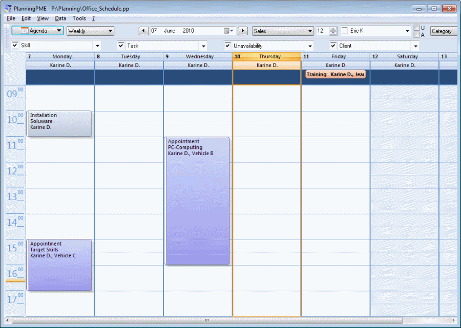 Select the Agenda calendar view in PlanningPME