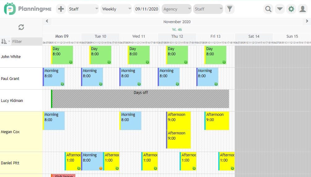 Shift scheduling software track time of employees PlanningPME