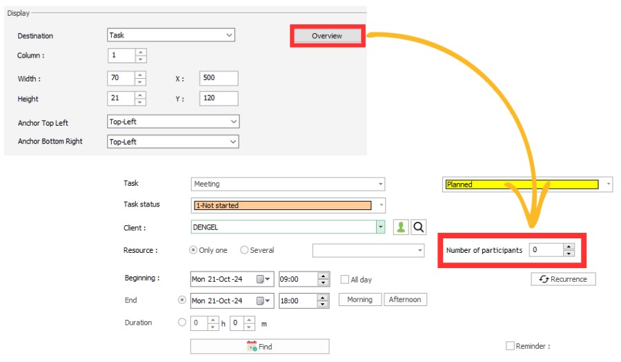 Visual overview of the position of custom fields