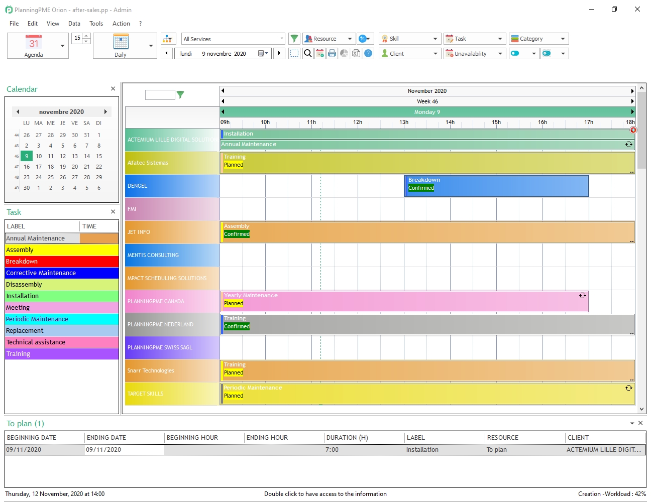 Customising the task display within the software PlanningPME