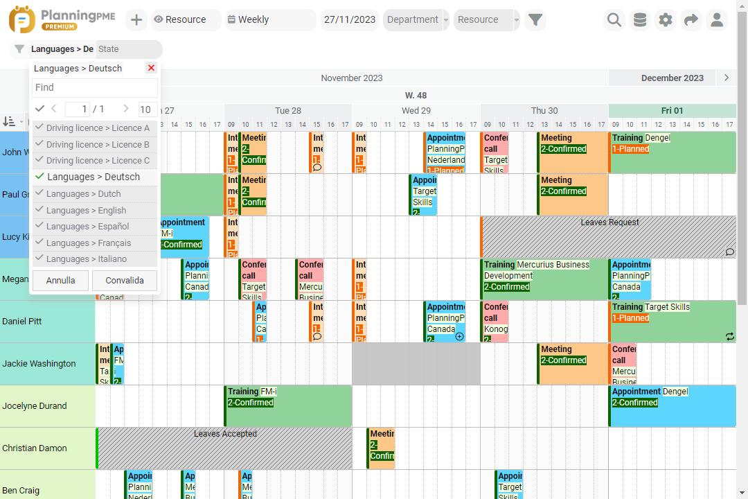 Filter the scheduling data