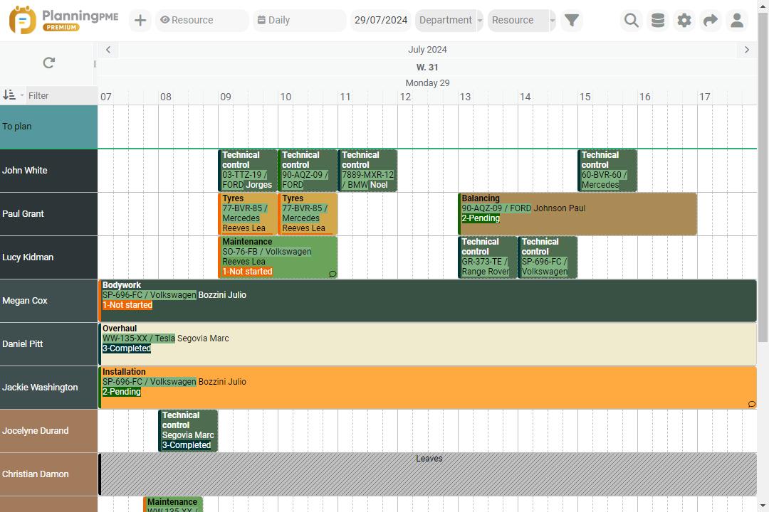 Automotive scheduling software